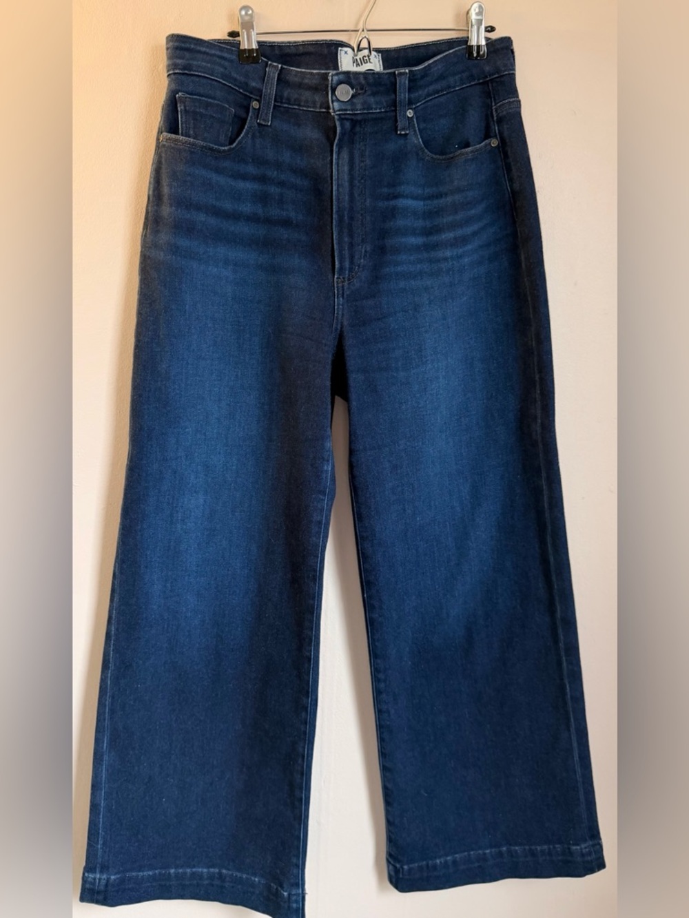 PAIGE Anessa Wide Leg Barrel Jeans Size 30 High Rise Cropped Blue Stretch Denim